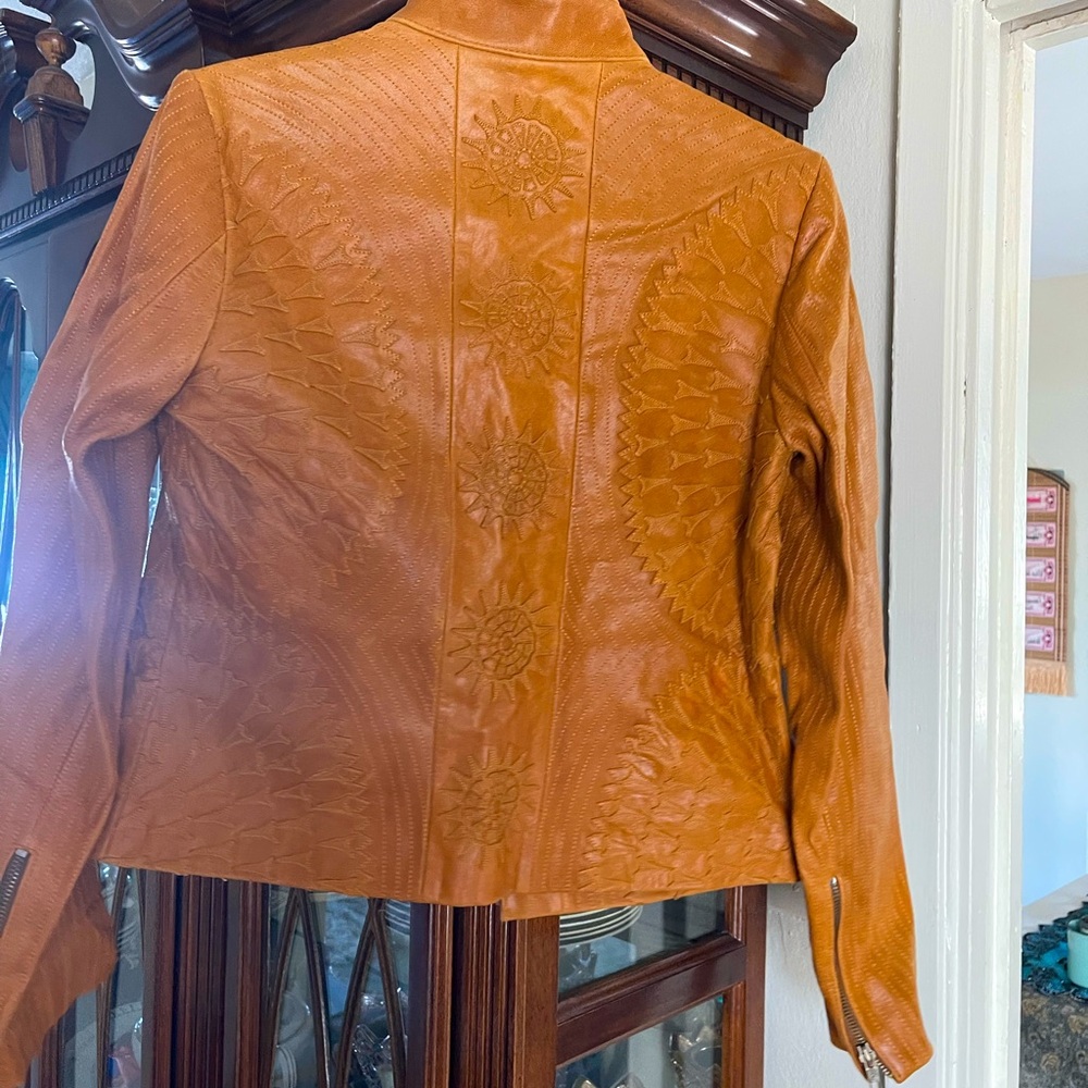 Women's Orange Leather Jacket - Picture 2 of 3
